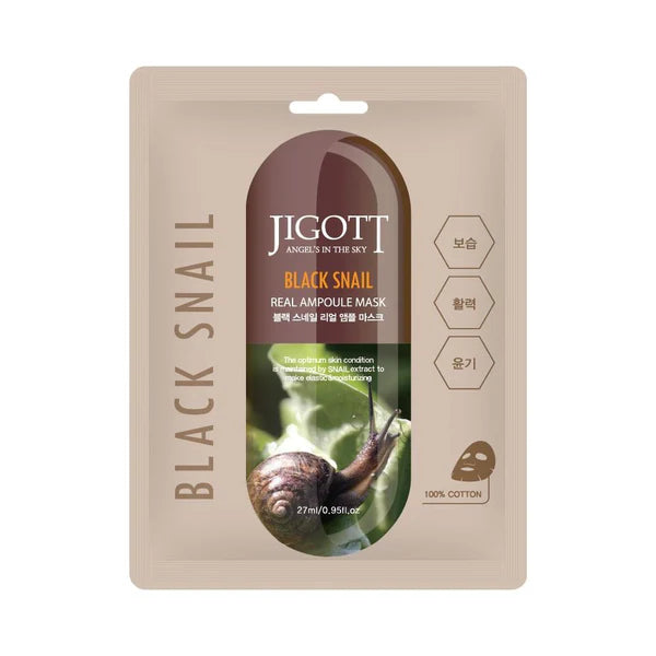 Jigott – Black Snail Real Ampoule Mask - lakštinė veido kaukė (1 vnt.)